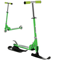 Qaba Kids 2-in-1 Snow Scooter and Sled - Green-2-in-1 design, can work as traditional scooter as well as snow scooter 