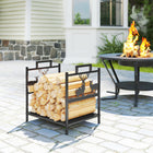 Outsunny Firewood Rack Outdoor - Heavy Duty Log Stand with Handles - Black-Holds up to 110 lb. (50 kg) of wood in a compact, space-saving frame