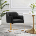 Manhattan Comfort Raya 25.2" Modern Leatherette Upholstered Dining Armchair - Black-Frame Made Of High Quality Elm Wood Stainless Steel Gold Legs