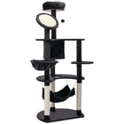 PawHut 60" Multi-Level Plush Cat Tree - Dark Grey-Made of solid particle board covered with soft plush and natural sisal ropes 