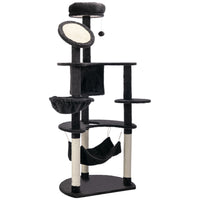PawHut 60" Multi-Level Plush Cat Tree - Dark Grey-Made of solid particle board covered with soft plush and natural sisal ropes 