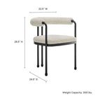 Modway Turin Curved Back Boucle and Metal Dining Accent Chair - Black/Pearl-Padded Seat for Comfort