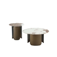 Manhattan Comfort Monica Modern Glam Coffee and End Table - Gold - Set of 2-Modern Coffee Table and End Table Set for Living Room Use