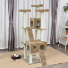 PawHut 70.5" Large Cat Tree with Scratch Post and Condo - Beige-Different level platforms for your cat to climb, jump over, lie down, relax or sleep 