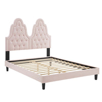 Modway Alexandria Tufted Performance Velvet Twin Platform Bed with Black Wood Legs - Pink-Tufted Twin Bed Frame