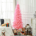 HOMCOM 6' Tall Pencil Artificial Christmas Tree with Steel Base - Pink-Pencil shape saves space, suitable for smaller rooms 