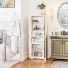 HOMCOM 67" H Kitchen Pantry Cabinet with 4 Rattan Doors and Adjustable Shelves - White-Exquisite steel handles ensure easy access 