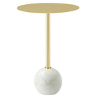 Modway Aliza Round White Marble Side Table - White Brass-Iron Tabletop & Pedestal