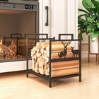 Outsunny Firewood Rack Outdoor - Heavy Duty Log Stand with Handles - Black-Top handles allow for effortless relocation, while non-slip feet prevent floor scratches