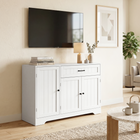 HOMCOM 44" Modern Sideboard Buffet Cabinet with Drawer & Side Storage Racks - White-Soft-close hinges prevent noise and protect fingers from pinches 