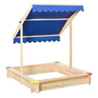 Outsunny Kids Square Wooden Sandbox with Cover - 47" x 47" - Natural-Both height and angle of the canopy can be adjusted through the knob, bring a shade to children in summer days 