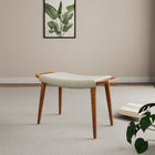 Manhattan Comfort Geta 25.2" Mid-Century Modern Linen Weave Upholstered Ottoman - Barley and Antique Walnut-Frame Crafted of Solid Ash Wood and Finished in Rich Antique Walnut