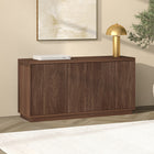 Hudson&Canal Hanson Rectangular Fluted TV Stand for TV's up to 55" - Satin Walnut-Accommodates TVs up to 55" for your entertaining space