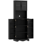HOMCOM 71" H Kitchen Pantry Cabinet with 8 Door Shelves - Black-Offers ample storage with two cabinets, eight door shelves and spacious countertop 