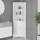 Kleankin Corner Bathroom Cabinet with Double Doors and Adjustable Shelves - White-Features 3-tier open shelves and a closed cabinet