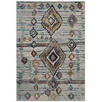 Modway Jenica Distressed Moroccan Tribal Abstract Diamond Area Rug - 5 ft W x 8 ft L - Silver Blue Beige/Brown-Distressed Moroccan Tribal Abstract Diamond Area Rug