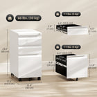 Vinsetto 3-Drawer Steel Letter/A4 Filing Cabinet - White-Top lock secures all drawers for document safety, with two keys for easy access
