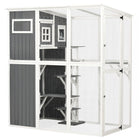 PawHut 66.5"L Outdoor Wooden Catio Walk-in Cat House with Jump Platforms - White-Outside cat enclosure houses 2 cats (up to 10kg (20 lbs) for each) 