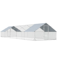 PawHut Galvanized Large Chicken Coop Cage Walk-in Enclosure  - 32.8' x 9.8' x 6.4'-Suitable for raising chickens, rabbits, ducks, and other animals
