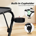 Homy Casa Adjustable Height Folding Table with Tilting Top and Cup Holder - Black-Raised edge helps prevent items from sliding