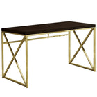 Monarch Specialties 7201 48" Computer Desk - Espresso/Gold Metal-Contemporary writing and computer desk with plenty of space for a desktop or laptop in a rich dark brown laminate, finished on all sides.