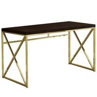 Monarch Specialties 7201 48" Computer Desk - Espresso/Gold Metal-Contemporary writing and computer desk with plenty of space for a desktop or laptop in a rich dark brown laminate, finished on all sides.