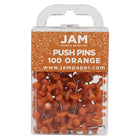 JAM Paper Colourful Push Pins - Orange - 100 Pack-Plastic Head Thumb Tacks | Colour: Orange