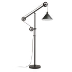 Hudson&Canal Descartes Pulley System Floor Lamp with Metal Shade - Blackened Bronze/Blackened Bronze-Rated for one 100W incandescent bulb - 9W LED bulb, 23W fluorescent (CFL) bulb, or 9W self-ballasted LED bulb, E26-base bulb, Bulb not included