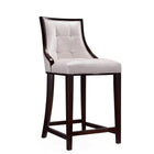 Manhattan Comfort Fifth Avenue 19" Traditional Faux Leather Upholstered Counter Stool - Pearl White and Walnut - 2 Pack-Refined Rectangular Design Stitching
