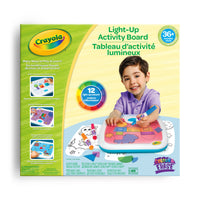 Crayola Light Up Activity Board-Light up activity board: Features a Light Up Activity Board, 3 Color Pop Ultra Clean Washable Markers, 22 Shape Clings, 3 “Complete the Scene” Transparency Sheets, and Instructions.