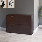 HOMCOM Flip Down Shoe Storage Cabinet with Wooden Rack for Entryway - Brown-Constructed with sturdy particleboard and metal cabinet handles