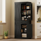 HOMCOM 72" H Kitchen Pantry Cabinet with Barn Doors - Black-Door shelves with a guardrail to prevent items from falling 
