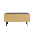 Manhattan Comfort Paloma 35.8" Modern Linen Weave Upholstered Accent Storage Bench - Natural Oak-Home Assembly Required. All Hardware Included