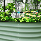Outsunny Galvanized Raised Garden Bed with 79" H Arch Trellis - 78" L x 24" W - Light Green-Galvanized, powder-coated steel ensures rust and water resistance 