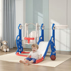 Qaba 4-in-1 Toddler Slide and Swing Set with Basketball Hoop and Climber - Dark Blue-Includes a swing, slide, climber, and basketball hoop for endless fun 