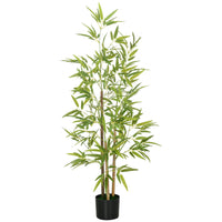 HOMCOM 4' Artificial Bamboo Tree for Indoor Home Decor - Green-A pack. Beautiful artificial bamboo with three trunks design plant 
