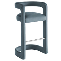 Modway Winslow Performance Velvet Bar Stool - Cadet Blue-Barrel Back Design