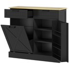 HOMCOM 10 Gallon Farmhouse Tilt Out Garbage Sideboard Buffet Cabinet with Spice Rack & Drawers - Black-Hidden trash can cabinet maximizes space and minimizes odors