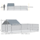 PawHut Metal Chicken Run with Waterproof Anti-UV Cover - 19.7' x 9.8' x 6.4' - Silver-Made with solid galvanized steel for a stable structure 