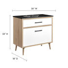 Modway Maverick 36" Bathroom Vanity - Black/Oak-Tapered Rubberwood Legs