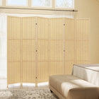 HOMCOM 6-Panel Bamboo Wave Freestanding Room Divider for Indoor Bedroom Office - Natural Wood-Solid wood with bamboo woven patterns for solidness and a rustic feeling
