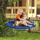Outsunny Saucer Swing Giant Hanging Tree Swing, Nest Web Rope Seat - Blue-Sturdy steel frame with an elastic PP cover and braided PE rope 