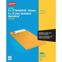 Staples Kraft Catalogue Envelopes with QuickStrip Closure - 9" x 12" - Brown - 100 Pack-Ideal for mailing catalogues, booklets, brochures and multi-page documents