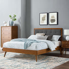 Modway Willow Wood Full Platform Bed with Splayed Legs - Walnut Charcoal-Tufted Upholstered Headboard
