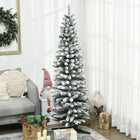 HOMCOM 6' Pencil Artificial Christmas Tree with Snow-Flocked Branches - Green-Sprayed with artificial snow to add a wintry appearance 
