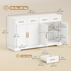 HOMCOM 55" Modern Farmhouse Sideboard Buffet Cabinet with Multi Storage Doors & Drawers - White-Versatile credenza serves beautifully as a hallway statement piece or a cozy coffee bar