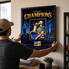 Frameworth New York Knicks 2026 Champions: Karl-Anthony Towns Championship Trophy PhotoGlass Framed Photo - 18" W x 22" H - Gold-Finished size 18x22 inches: Vertical framed display sized for living rooms, offices, fan caves, and sports rooms