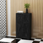 HOMCOM 23.6" L Farmhouse Kitchen Pantry Cabinet - Black Wood Grain-Four-tier shelf in two cabinet maximizes storage space