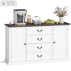 HOMCOM 57.9" L Sideboard with Charging Station and Thickened Top - White Wood Grain-Four drawers and two cabinets keep your kitchen organized
