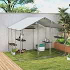 PawHut Walk-in Catio Outdoor Cat Enclosure with Waterproof Cover - 76" D x 94.5" W x 77" H - Silver-The large, lockable door ensures easy access for cleaning and secure containment 